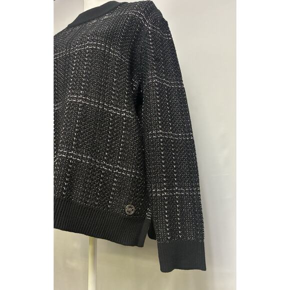 NWT Michael Kors XL Oversized Sweater Black Silver Knit Textured Crewneck Top - Picture 3 of 9